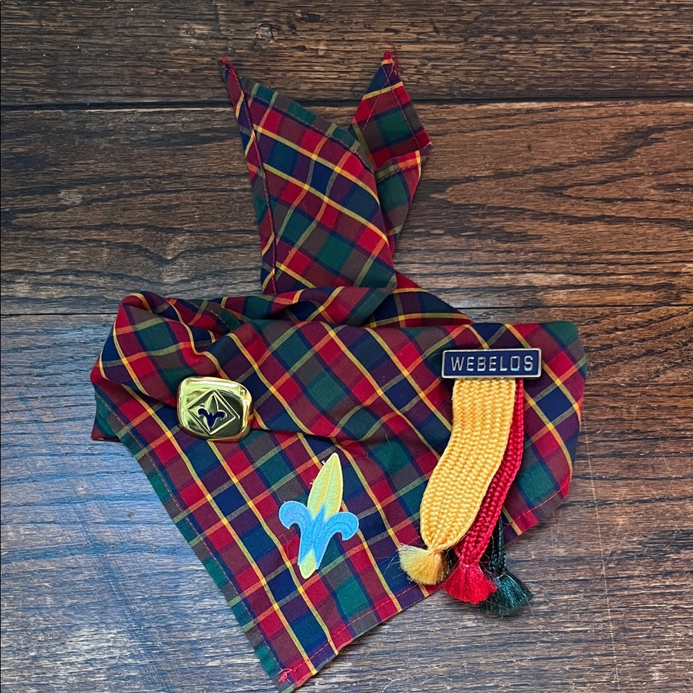 Webelos Plaid Neckerchief with Emblem and Tassels - Kids Scouting Accessory